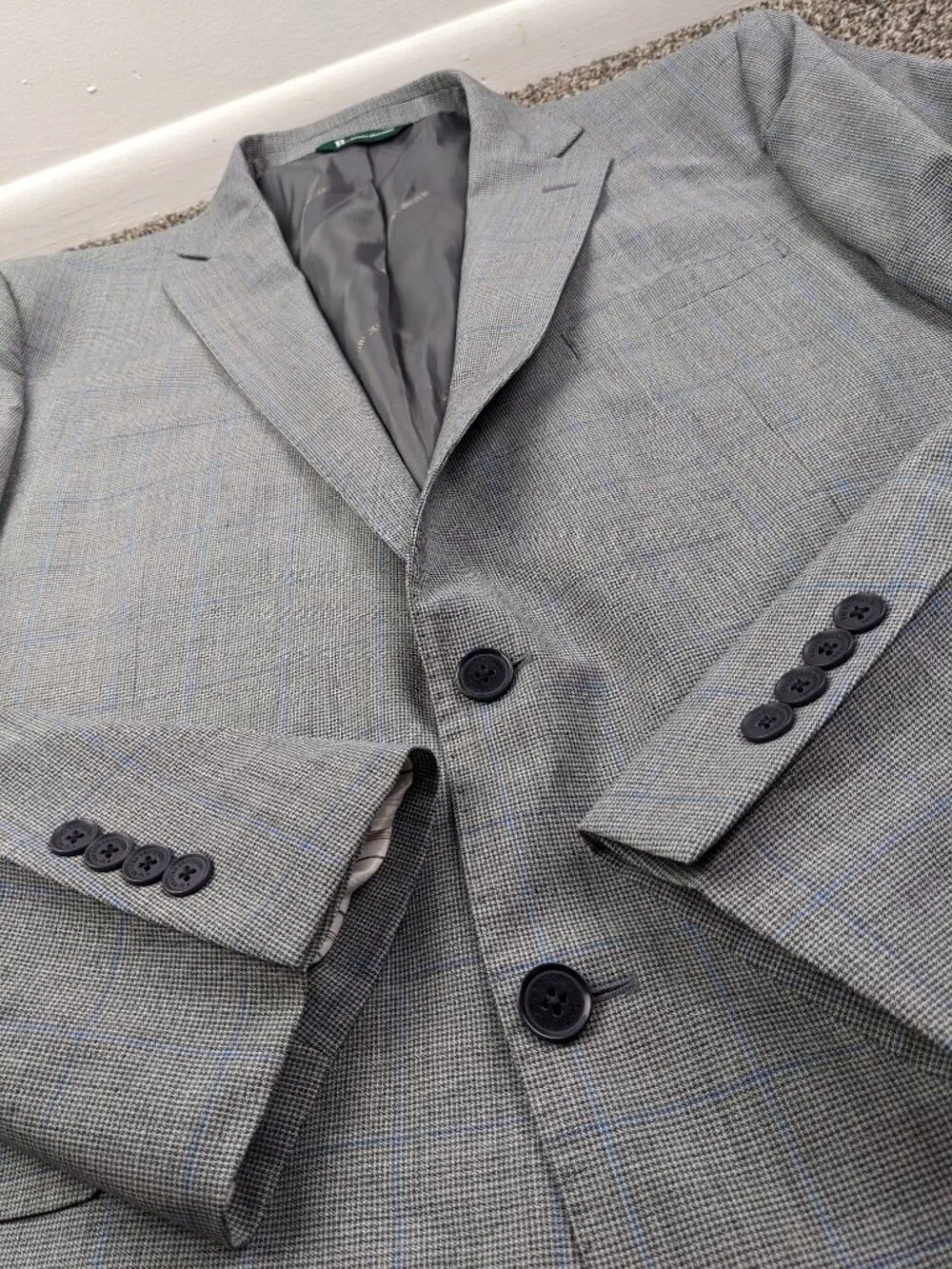2024 Brooks Brothers Suit Wool Gray Blue Windowpane Plaid 46R 38x30
